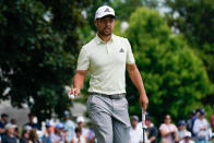 Xander Schauffele walks on the eighth hole during the second round of the Travelers Championship golf tournament at TPC River Highlands, Friday, June 24, 2022, in Cromwell, Conn. (AP Photo/Seth Wenig)