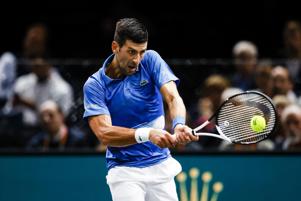Novak Djokovic, pictured here in action against Karen Khachanov at the Paris Masters.