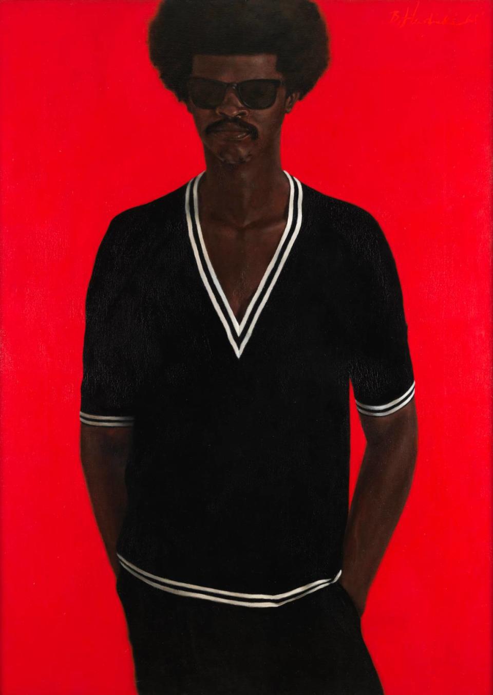 Barkley L. Hendricks’ “J. S. B. III,” an example of the life-sized portraits of Black Americans he was known for, is featured as the first piece visitors see when entering the “Making American Artists” exhibit at the Wichita Art Museum.