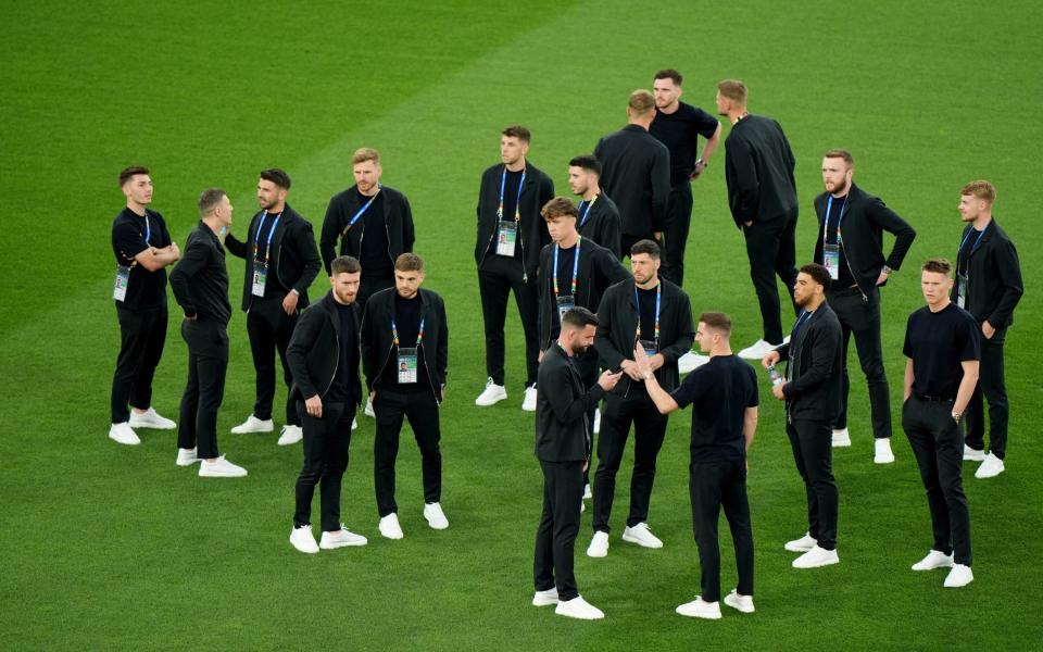 Scotland's players on the pitch before the UEFA Euro 2024 Group A match at the Stuttgart Arena