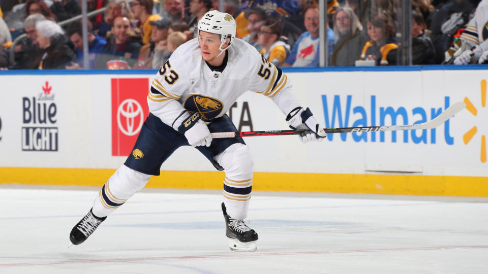 Buffalo Sabres forward Jeff Skinner will miss the next 3-4 weeks due to an upper-body injury. (Bill Wippert/NHLI via Getty Images)