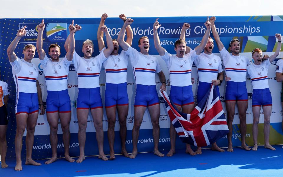 Britain's men's eight celebrate after their Gold Medal in the World Championships in the Czech Republic - How stealing Australia’s top coach and learning a new approach transformed British Rowing - SHUTTERSTOCK