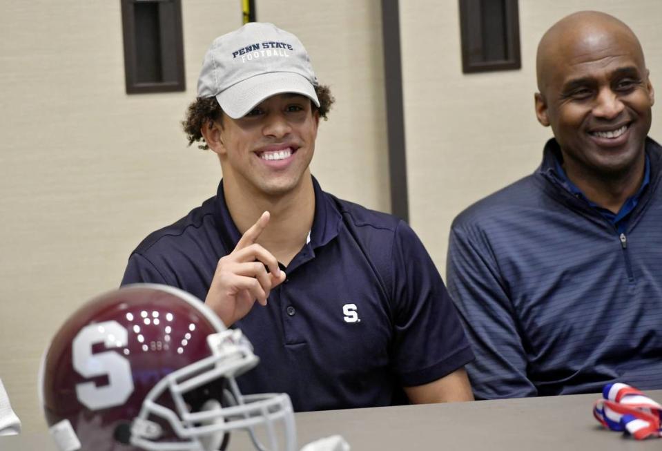 State College Area High School’s Keaton Ellis is celebrated for signing to play football at Penn State on Thursday, Dec. 20, 2018.