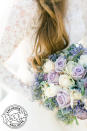 <p>The bride's bouquet echoed their wedding colors - lavender with touches of gold. "We wanted refined elegance," said Cahill about their aesthetic choices. </p>