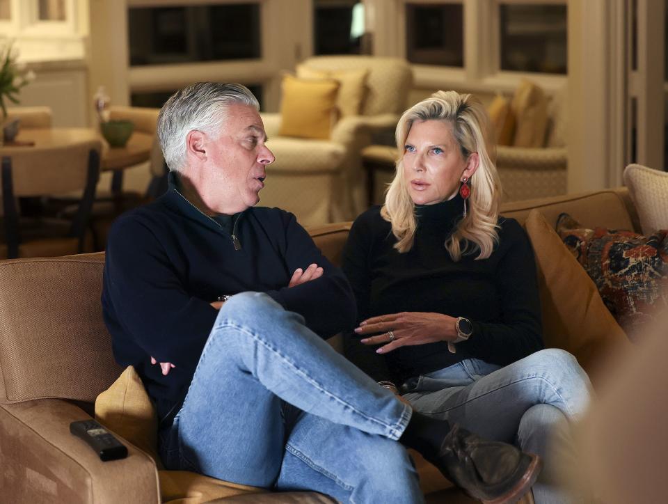 Jon Hunstman Jr. and his wife Mary Kaye watch the GOP presidential debate at their Salt Lake City home on Wednesday, Nov. 8, 2023. | Laura Seitz, Deseret News