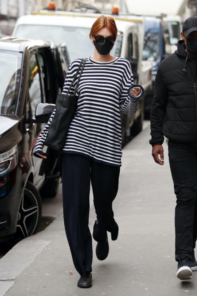 See Kendall Jenner Look Parisian Chic in a Gray Sweater Dress and