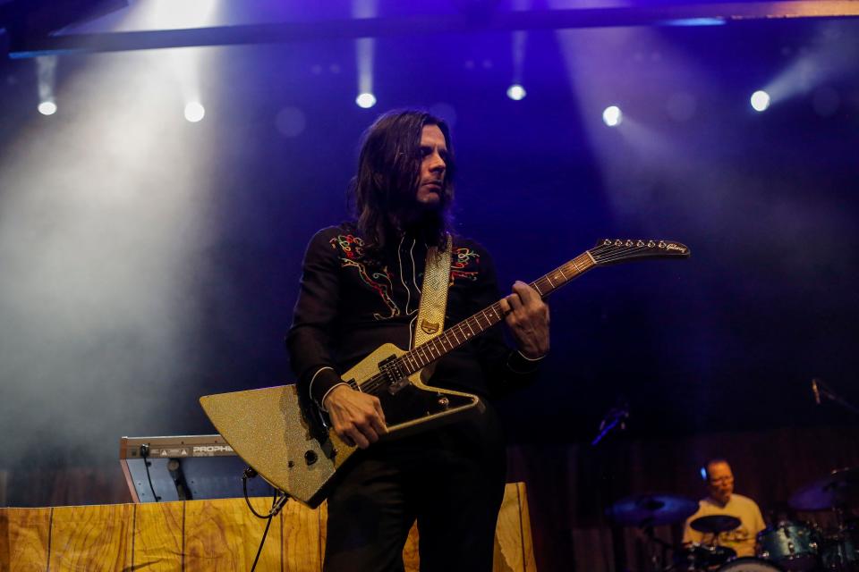 Brian Bell, guitarist in Weezer, performs during the first show of the Weezer x Pixies 2019 tour at the KFC Yum! Center in downtown Louisville, Ky. on Friday, March 8, 2019. 