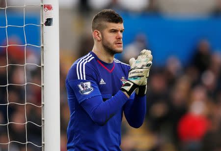 Football Soccer - Swansea City v Southampton - Barclays Premier League - Liberty Stadium - 13/2/16 Fraser Forster celebrates after Shane Long (not pictured) scores the first goal for Southampton Mandatory Credit: Action Images / Peter Cziborra Livepic