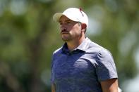 Scott Stalling watches his shot off the 17th tee during the second round of the Charles Schwab Challenge golf tournament at the Colonial Country Club, Friday, May 27, 2022, in Fort Worth, Texas. (AP Photo/LM Otero)