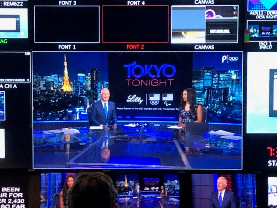 Kenny Mayne and Cari Champion on the set of "Tokyo Tonight." Credit: NBCUniversal