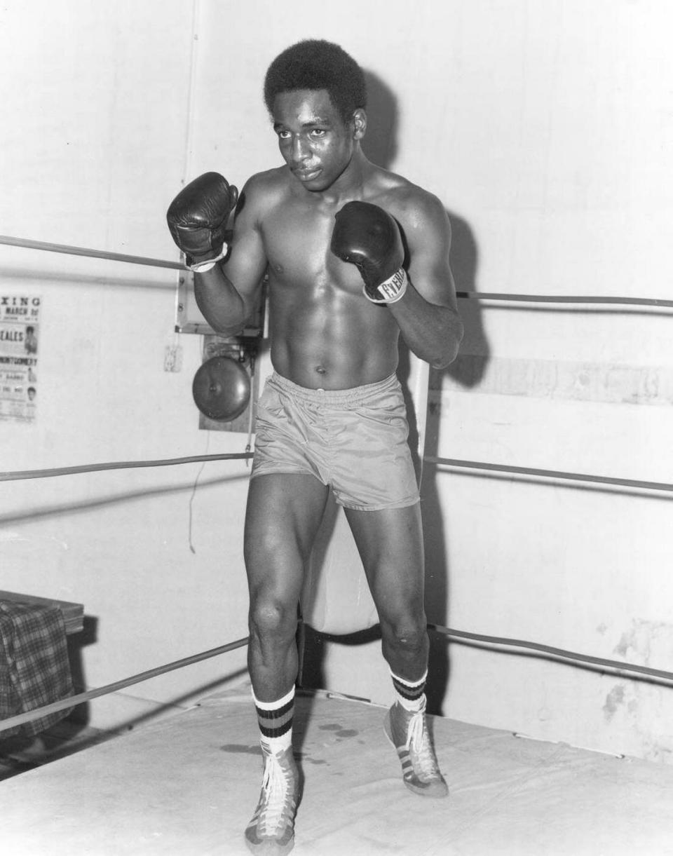 Olympic gold medalist Sugar Ray Seales sparring in a local gym on October 2, 1973. This is possibly Sugar Ray’s own gym, newly opened at 1517 Commerce St. He was the sole American gold medalist in boxing in Munich’s 1972 Olympic Games. Sugar Ray had his first pro fight on January 11, 1973, at the University of Puget Sound Fieldhouse. By October of that year, he had turned 21 years old and was 11-0.