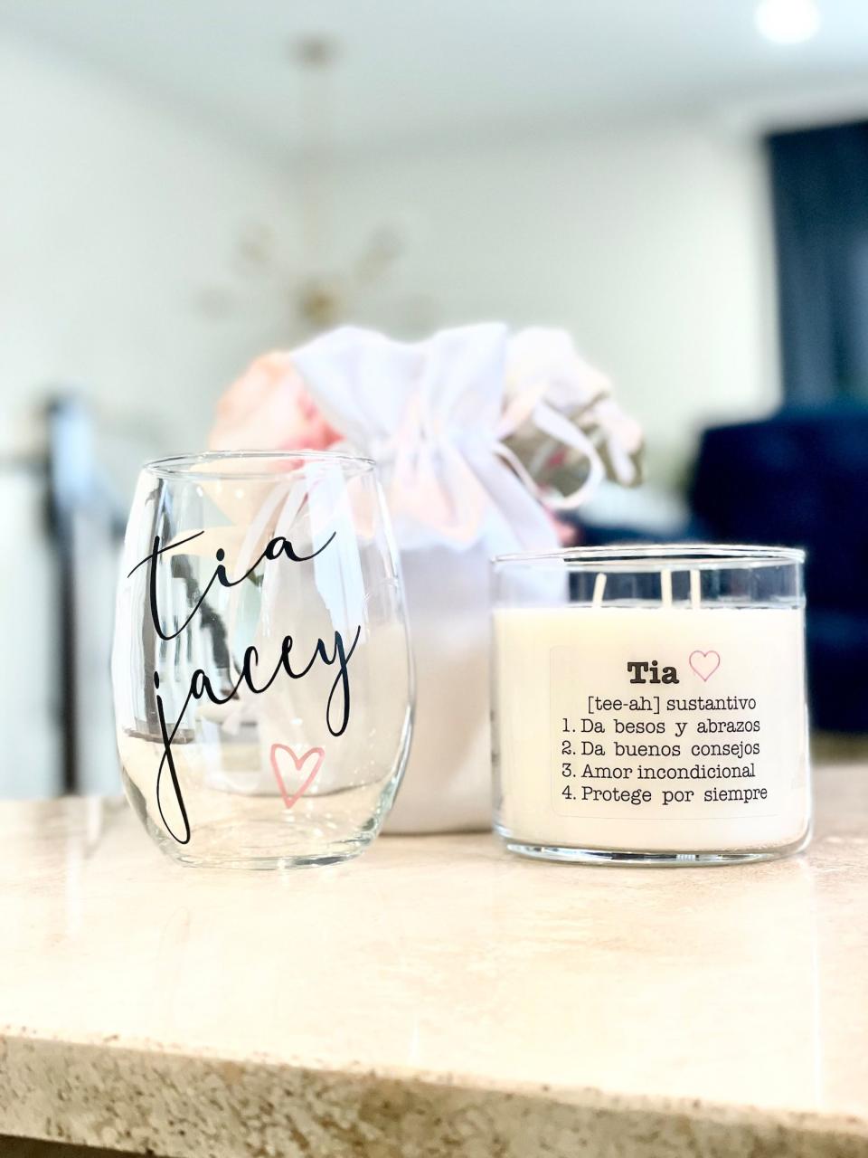 2) Tia Candle & Wine Glass