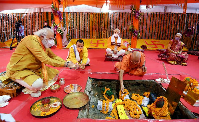 India's PM Modi attends the foundation-laying ceremony of a Hindu temple in Ayodhya