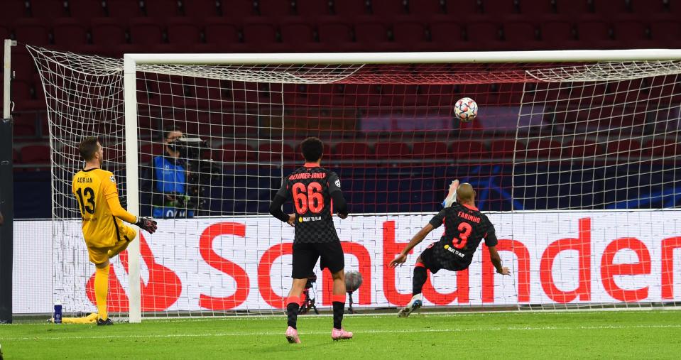 Fabinho clears the ball off the line (Getty)