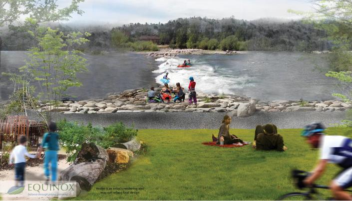 This rendering by Equinox Environmental shows what the Woodfin Whitewater Wave might look like when constructed on the French Broad River.