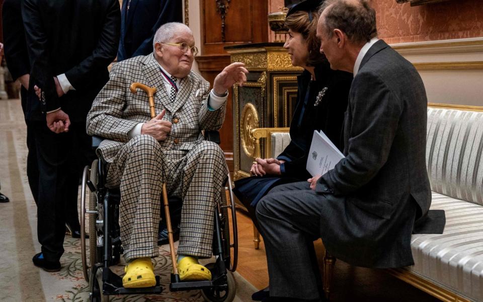 David Hockney in a wheelchair - Aaron Chown/AFP via Getty Images