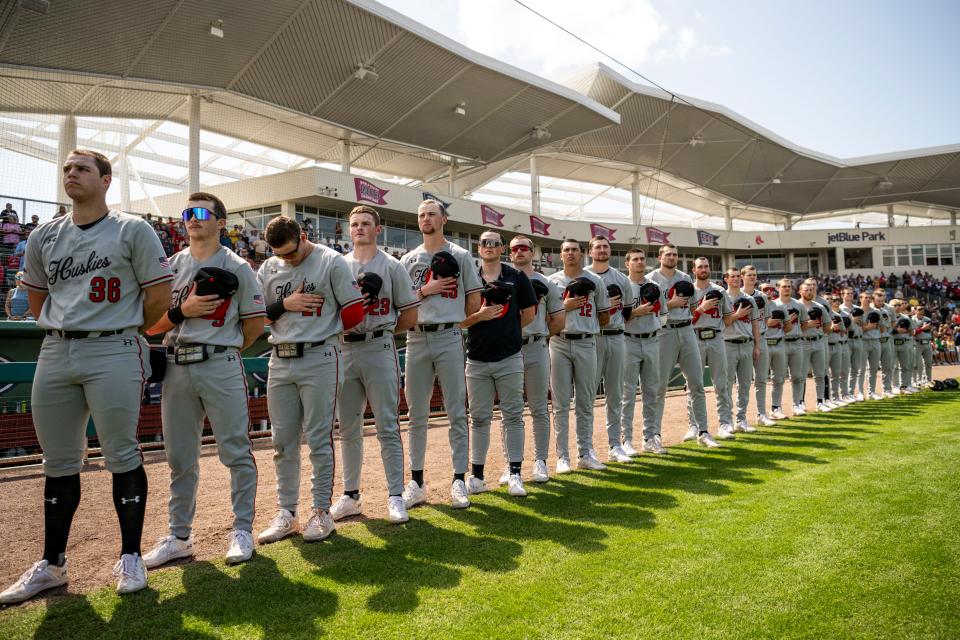 Northeastern University baseball team plays the Boston Red Sox at jetBlue Park during 2024 Grapefruit League Major League Baseball Spring Training at Fenway South in Fort Myers, Florida.