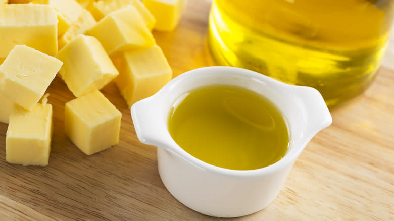 butter cubes and oil