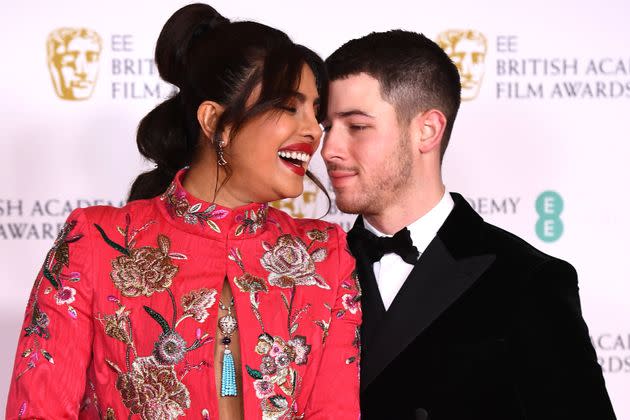 Priyanka Chopra Jonas with her husband Nick Jonas at the British Academy Film Awards 2021. (Photo: Jeff Spicer via Getty Images)