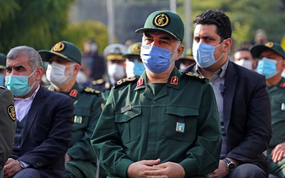 Iranian Revolutionary Guards commander-in-chief Major General Hossein Salami attending the funeral of slain top nuclear scientist Mohsen Fakhrizadeh - -/AFP