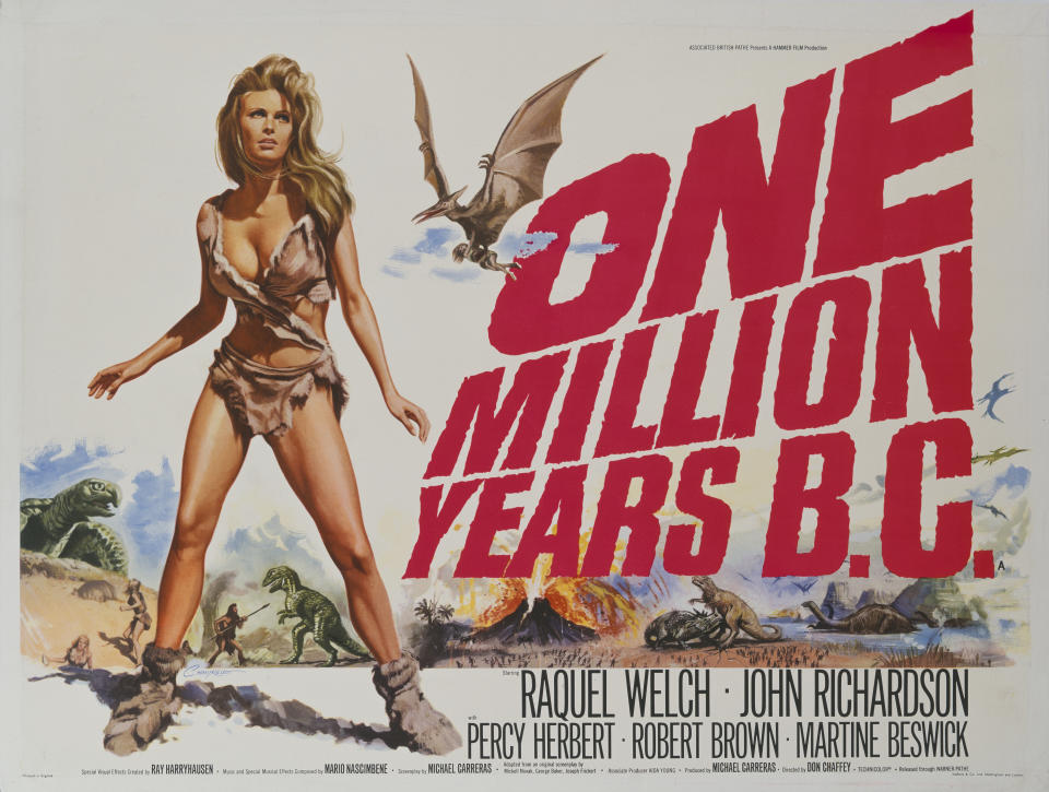 A British poster for Don Chaffey's 1966 adventure-fantasy, 'One Million Years B.C.', starring, Raquel Welch. (Photo by Movie Poster Image Art/Getty Images)