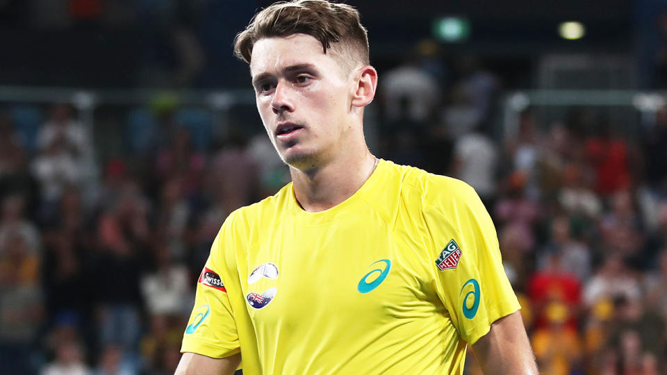 Australian world no.21 Alex de Minaur has announced he will withdraw from the Australian Open due to an abdominal injury. (Photo by Cameron Spencer/Getty Images)