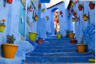 The streets of Chefchaouen, a small city in northwest Morocco, are famous for their different shades of blue. Founded in 1471, the city was once used as a fortress for exiles from Spain. Over the centuries, many Jews moved to Chefchaouen, bringing with them the ancient belief that using blue dye would remind people of God's power. For the most vivid experience, visitors should stroll down such streets as Al Hassan Onsar, Rue Outiwi, and the tight stairs leading up and down Rue Bin Souaki.