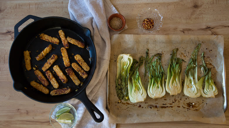 tempeh and vegetables on table 