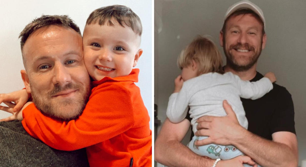 Vincent Ryan, left with son Alfie, six, and right with son Theodore, two. (Supplied)