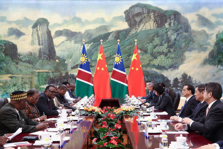 FILE PHOTO: Chinese Premier Li Keqiang meets with Namibia's President Hage G. Geingob at the Great Hall of People in Beijing, China, March 30, 2018. Lintao Zhang/Pool/via REUTERS