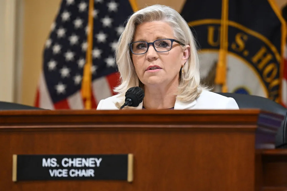 US Representative Liz Cheney (R-WY) delivers a closing statement during a hearing by the House Select Committee to investigate the January 6th attack on the US Capitol in the Cannon House Office Building in Washington, DC, on July 21, 2022. (Saul Loeb/AFP via Getty Images)