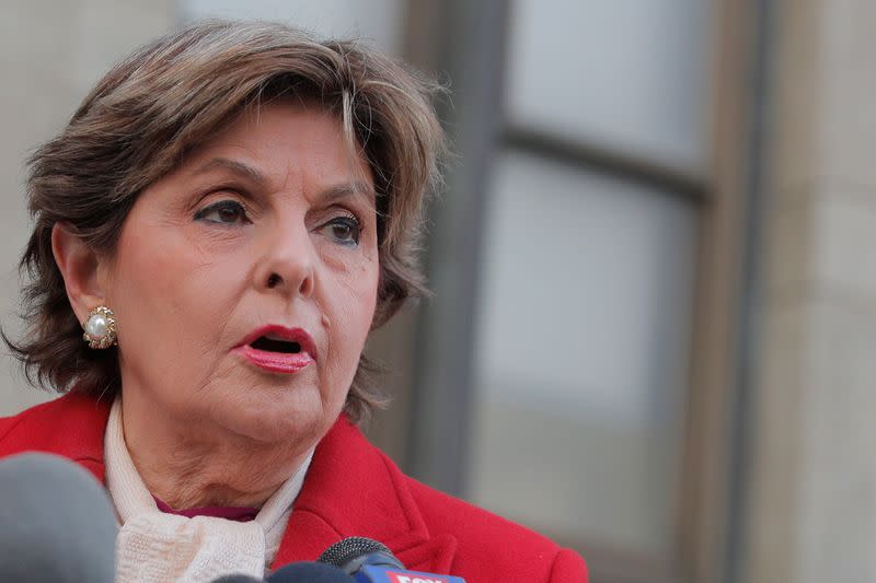 Attorney Gloria Allred speaks to reporters after attending the sexual assault trial of film producer Harvey Weinstein at New York Criminal Court in New York