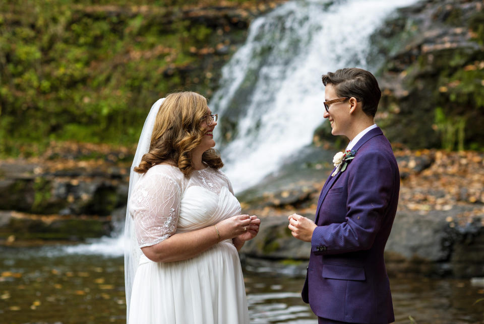 The couple initially planned to get married with 180 relatives and friends in attendance. They ended up tying the knot in a much more intimate ceremony. (Photo: <a href="https://denuevaphoto.com/" target="_blank">De Nueva Photography</a>)