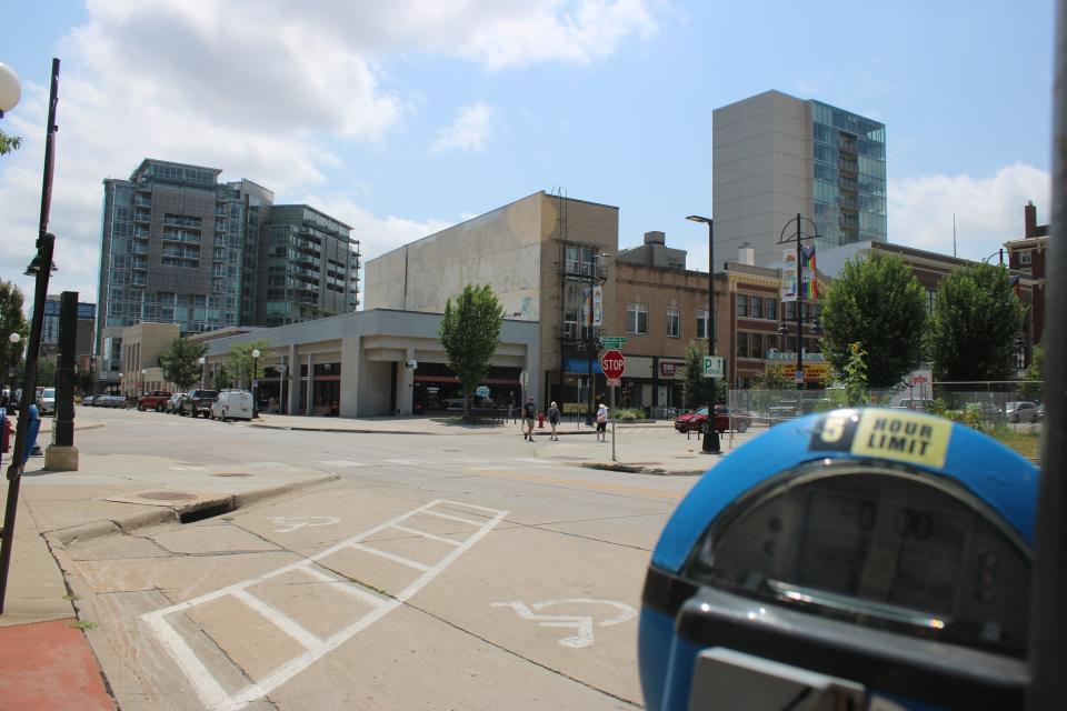 A parking meter located outside of the Iowa City Senior Center on Linn Street.