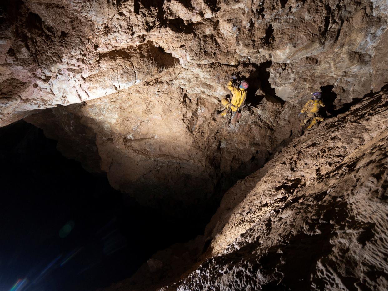 Cavers can be seen in Morca Cave last August, before Mr Dickey became trapped last week (REUTERS)