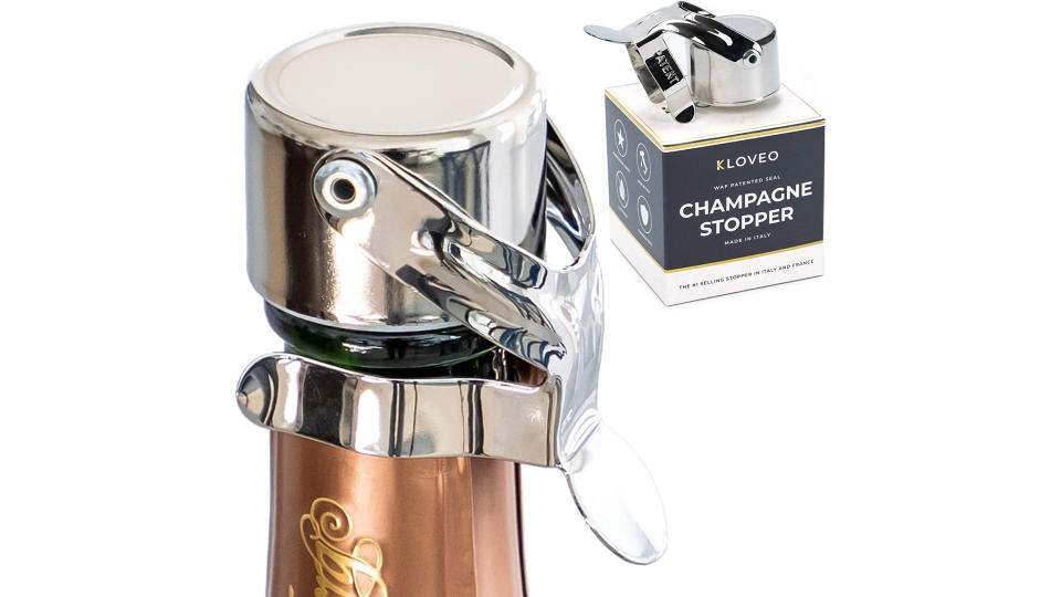 Champagne Stoppers by KLOVEO - Patented Seal (No Pressure Pump Needed) Made in Italy - Professional Grade WAF Champagne Bottle Stopper - Cava, and Sparkling Wine Stopper. (Photo: Amazon SG)