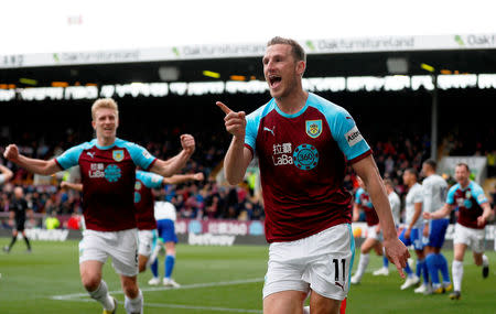 Soccer Football - Premier League - Burnley v Cardiff City - Turf Moor, Burnley, Britain - April 13, 2019 Burnley's Chris Wood celebrates scoring their first goal Action Images via Reuters/Lee Smith