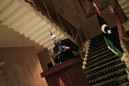 Australian Deputy Secretary for Foreign Affairs and Trade, Paul Grigson, holds a press conference in the Libyan rebel stronghold of Benghazi during an official visit