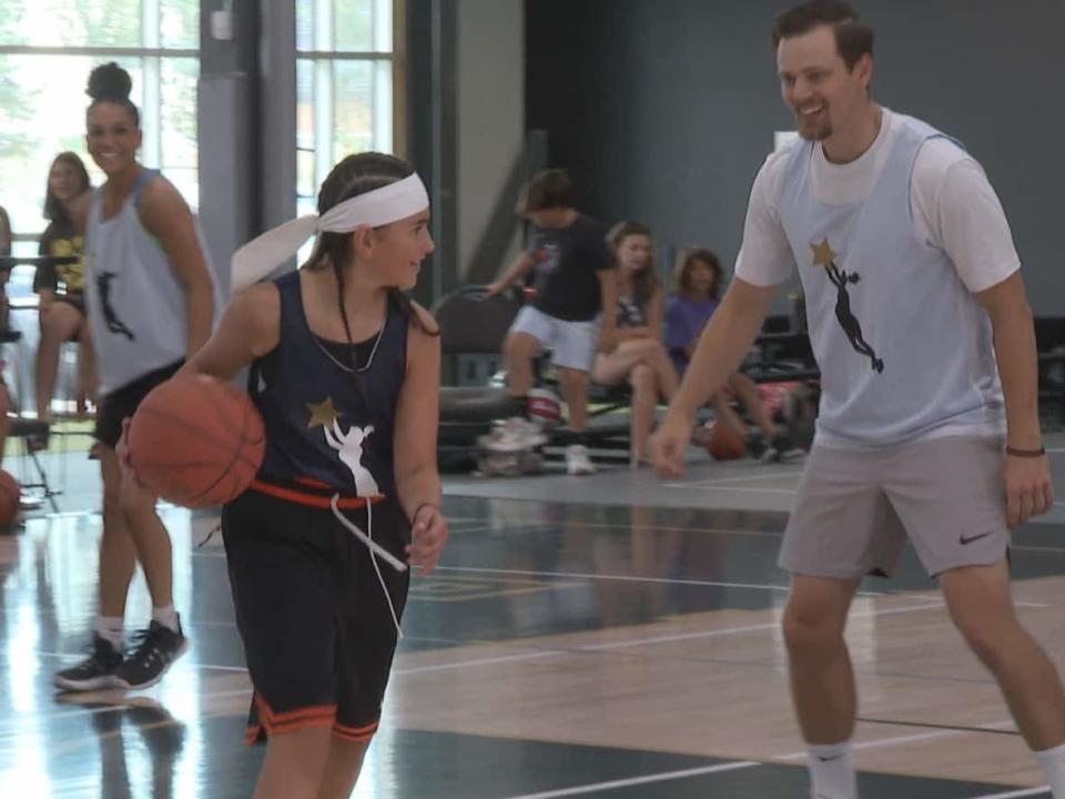 The All Stars Charity Basketball Game was held at the Prolific Sports House in southeast Calgary on Saturday, with all funds raised going toward the Alberta Children’s Hospital Foundation. (Nick Brizuela/CBC - image credit)