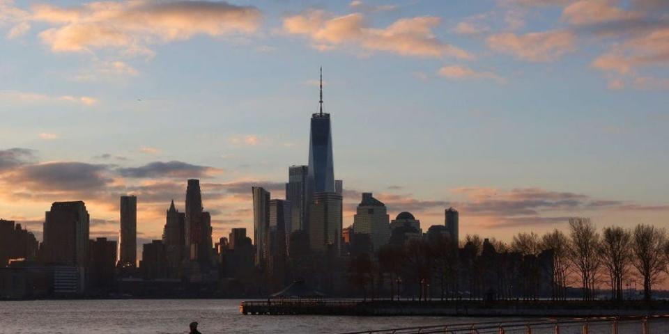 The New York City skyline.