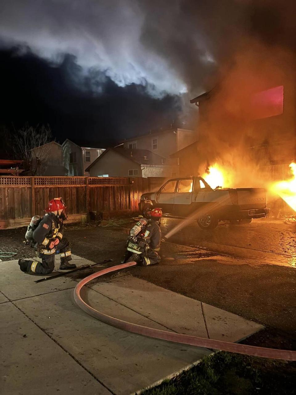 Firefighters respond to a structure fire at a single-family home on the 4100 block of Ivory Lane in Turlock on Tuesday, Jan. 9, 2024. Modesto/Stanislaus/Turlock fire