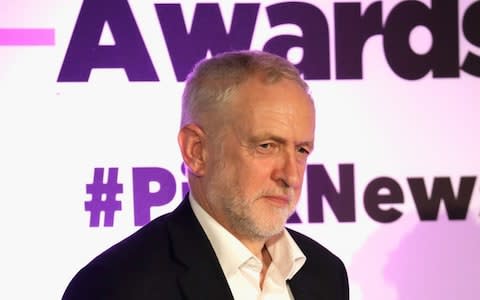  Labour Party Leader Jeremy Corbyn speaks on stage at the Pink News Awards 2017  - Credit: Getty