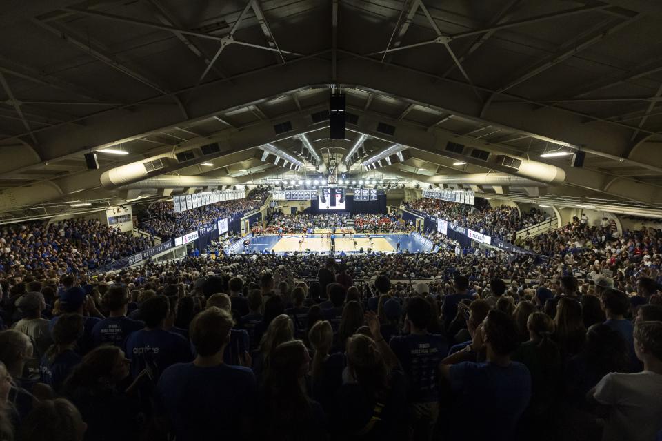 A BYU women’s volleyball match during the 2023 season taking place in the Smith Fieldhouse. | Matt Norton, BYU