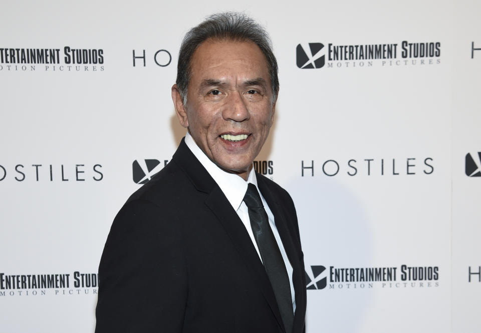 FILE - This Dec. 18, 2017 file photo shows actor Wes Studi at a special screening of "Hostiles" in New York. Studi will become the first Native American actor to receive an Oscar Sunday night at the Governors Awards. (Photo by Evan Agostini/Invision/AP, File)