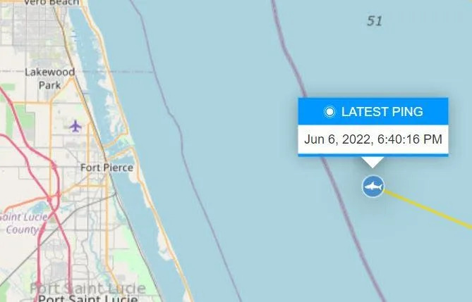 Breton the 13 foot great white shark tagged by OCEARCH, pinged here on June 6, 2022.