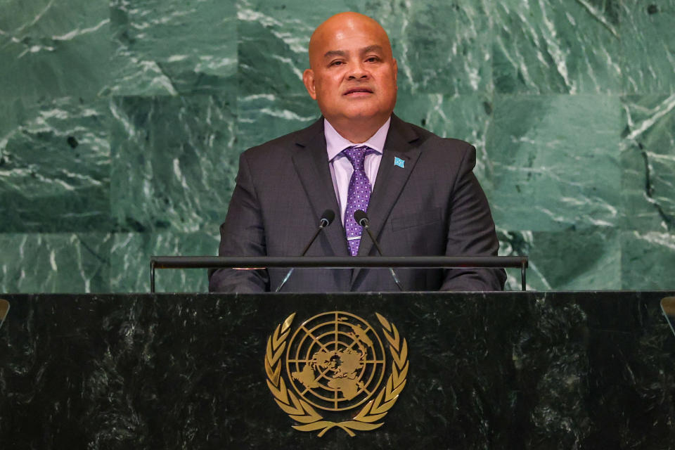 Micronesia's President David Panuelo addresses the 77th Session of the United Nations General Assembly at U.N. Headquarters in New York City, U.S., September 22, 2022.  REUTERS/David 'Dee' Delgado