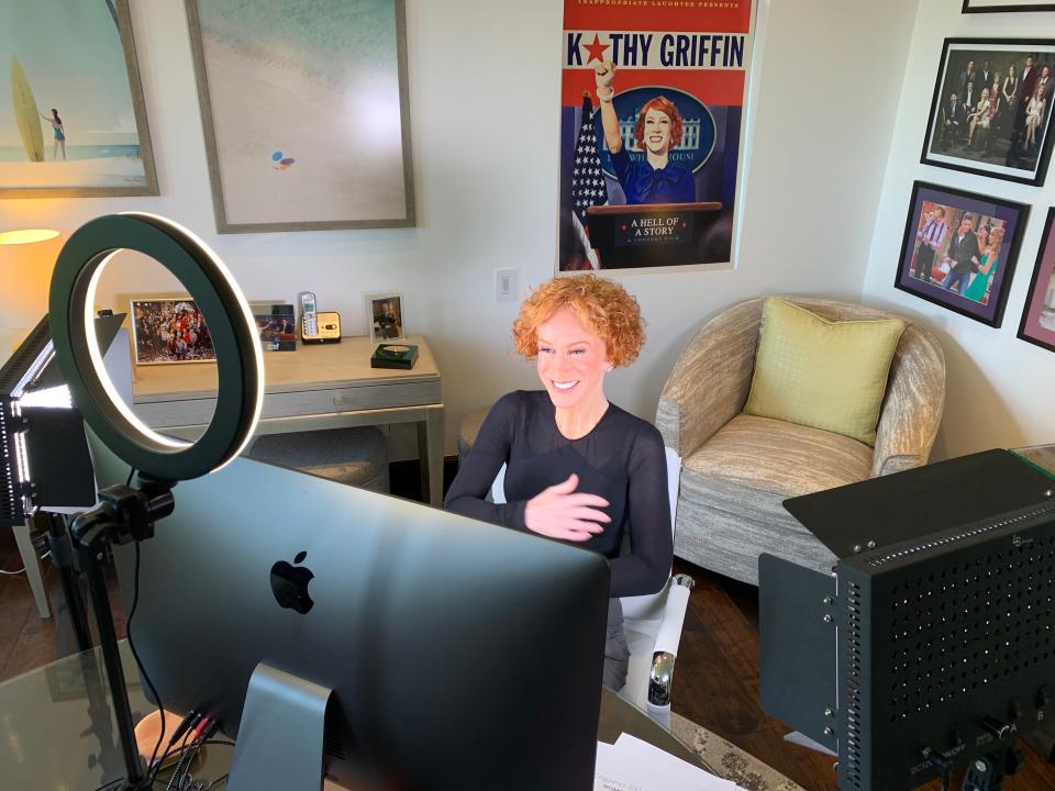 In a photo taken by her husband, Randy Bick, Kathy Griffin speaks with USA TODAY over video chat.