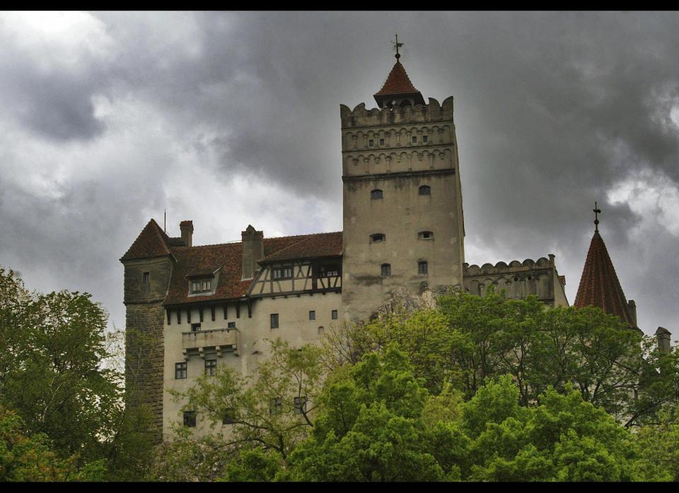 <a href="http://www.bran-castle.com/en/" target="_hplink">Bran Castle</a> is known as Dracula's Castle, though Vlad is only thought to have spent but a brief time there.     Bran Castle is <a href="http://maps.google.com/maps?saddr=Bucharest,+Bucuresti,+Romania&daddr=Bran,+Brasov,+Romania&hl=en&sll=44.391414,26.087637&sspn=0.049373,0.077162&geocode=Fc8QpgId1zaOASlPrTy_OvmxQDEoppx84zIGrA%3BFd1ytgIdxwaDASlzWOVM5UezQDEQzPX-X3Sjsg&vpsrc=0&mra=ls&t=m&z=9" target="_hplink">about two and a half hours from Bucharest</a>. Entrance is 20 Lei (about $6) for adults.    Photo: AFP/Getty Images