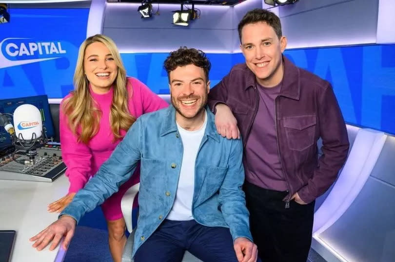 Jordan North is seen with his Capital Breakfast co-hosts, Sian Welby and Chris Stark