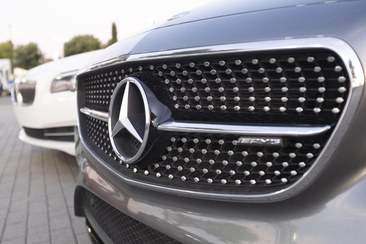 Mercedes Benz vehicles and logos are seen at a dealership in San Jose, California on August 26, 2019. During the G7 Summit in Biarritz, France, German Chancellor Angela Merkel hoped the European Union would reach a trade deal with the United States as soon as possible, while Donald Trump said he hoped he would not have to consider imposing tariffs on German car exports. (Photo by Yichuan Cao/Sipa USA)